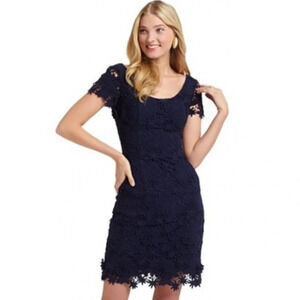Lilly Pulitzer Marta Resort 3D navy blue truly floral lace cotton dress size 2